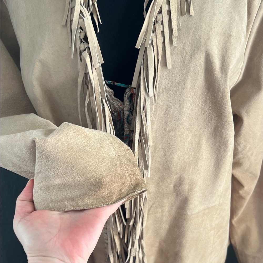 Dialogue Beige Fringe Suede Blazer - Picture 3 of 8